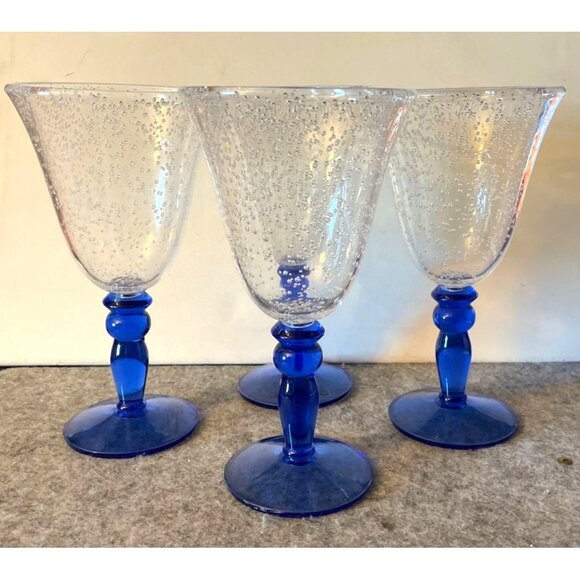 4 XLarge 8" Bubble Effect Bule Stemmed Acrylic Goblets/Wine Glasses #2557 - Picture 1 of 4